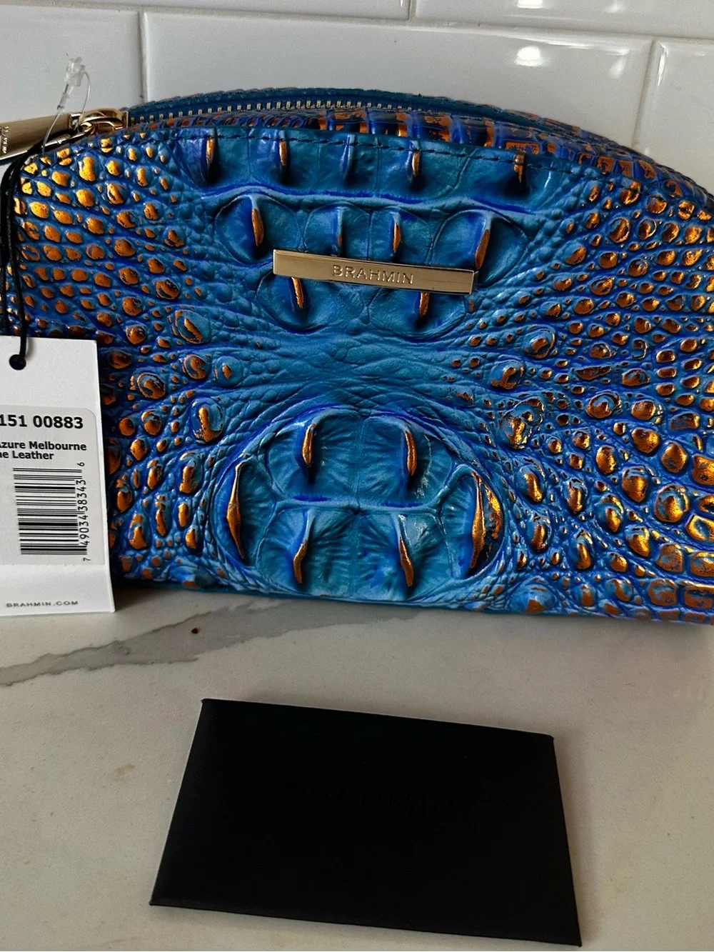 Brahmin Dany Deep Azure Croc-Embossed Leather Wristlet